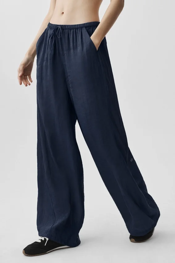 Pantaloni a gamba dritta High-Waist semi-trasparenti Golden Hour - Blu navy