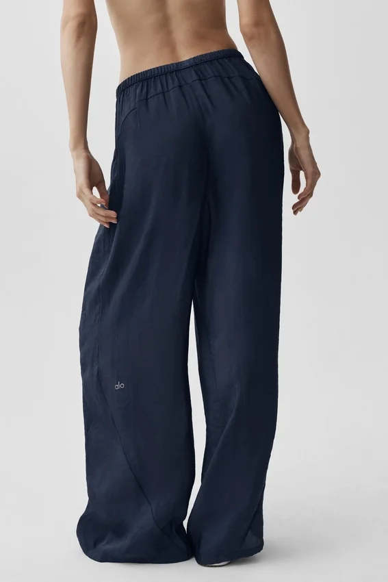 Pantaloni a gamba dritta High-Waist semi-trasparenti Golden Hour - Blu navy