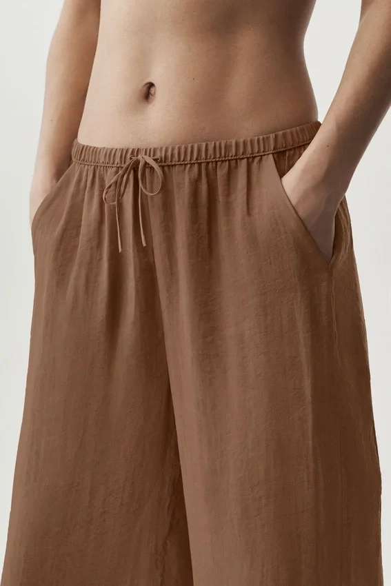 Pantaloni a gamba dritta High-Waist semi-trasparenti Golden Hour - Marrone baciato dal sole