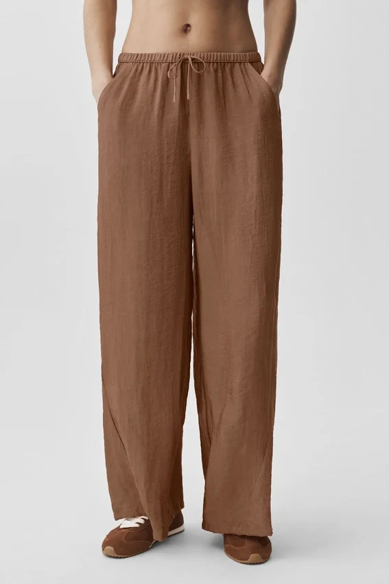 Pantaloni a gamba dritta High-Waist semi-trasparenti Golden Hour - Marrone baciato dal sole