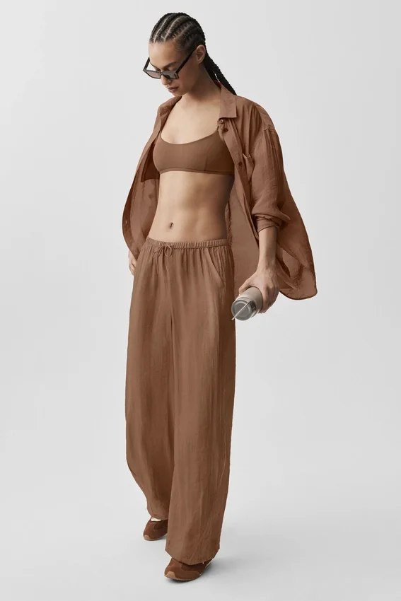 Pantaloni a gamba dritta High-Waist semi-trasparenti Golden Hour - Marrone baciato dal sole