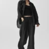 Pantaloni a gamba dritta High-Waist semi-trasparenti “Golden Hour” - Nero