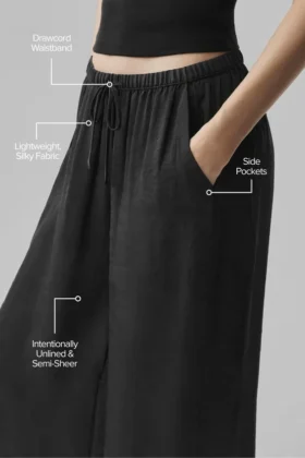 Pantaloni a gamba dritta High-Waist semi-trasparenti “Golden Hour” – Nero