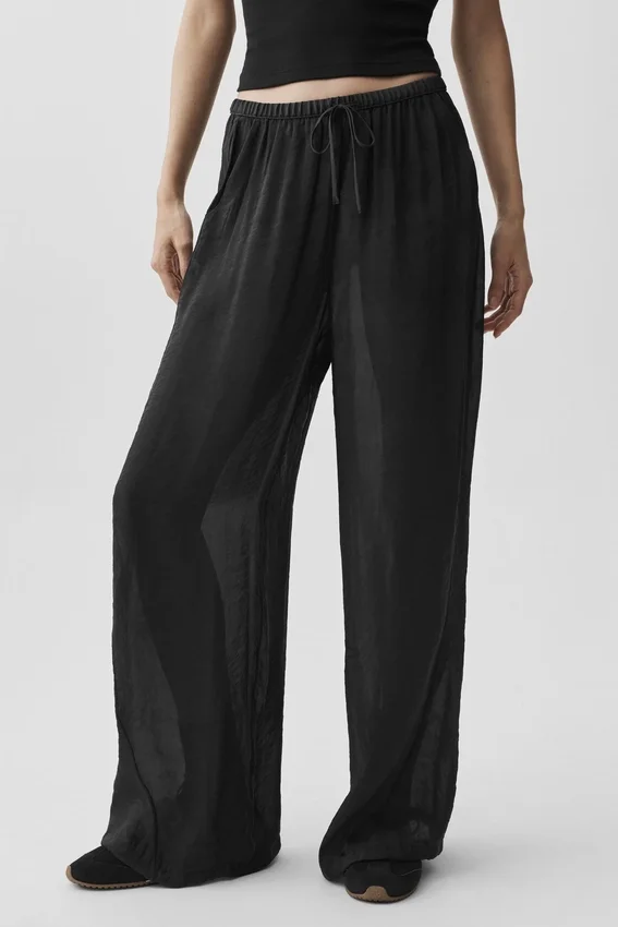 Pantaloni a gamba dritta High-Waist semi-trasparenti “Golden Hour” - Nero