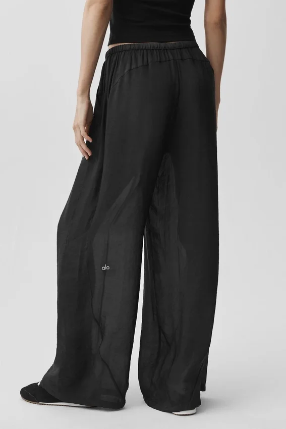 Pantaloni a gamba dritta High-Waist semi-trasparenti “Golden Hour” - Nero