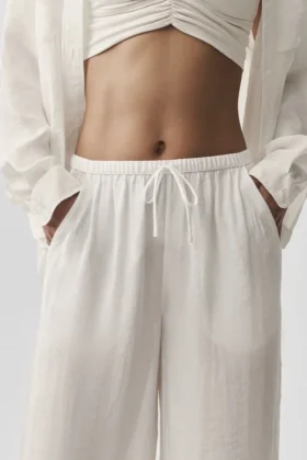Pantaloni a gamba dritta High-Waist semitrasparenti – Avorio