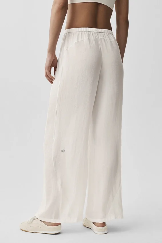 Pantaloni a gamba dritta High-Waist semitrasparenti - Avorio