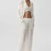 Pantaloni a gamba dritta High-Waist semitrasparenti - Avorio