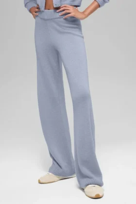 Pantaloni a gamba larga High-Waist in lana e cashmere - Winter Frost