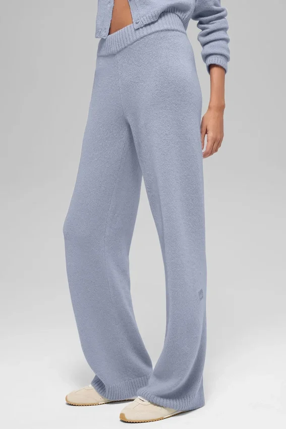 Pantaloni a gamba larga High-Waist in lana e cashmere - Winter Frost