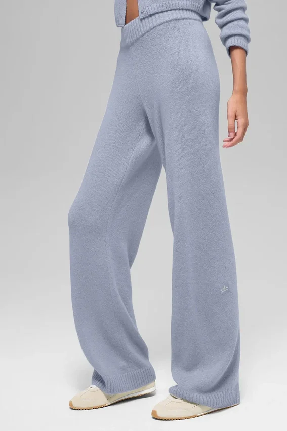 Pantaloni a gamba larga High-Waist in lana e cashmere - Winter Frost