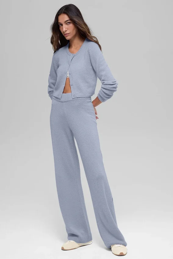 Pantaloni a gamba larga High-Waist in lana e cashmere - Winter Frost