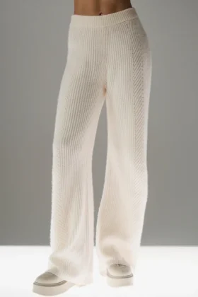 Pantaloni a gamba larga in cashmere Winter Magic - Avorio