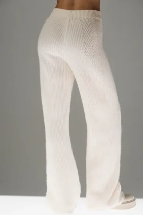 Pantaloni a gamba larga in cashmere Winter Magic – Avorio