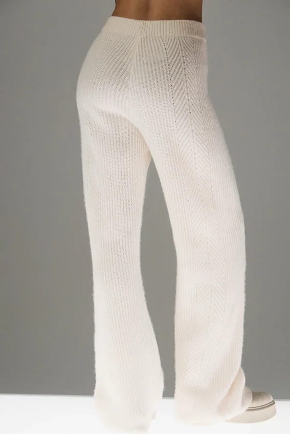 Pantaloni a gamba larga in cashmere Winter Magic - Avorio