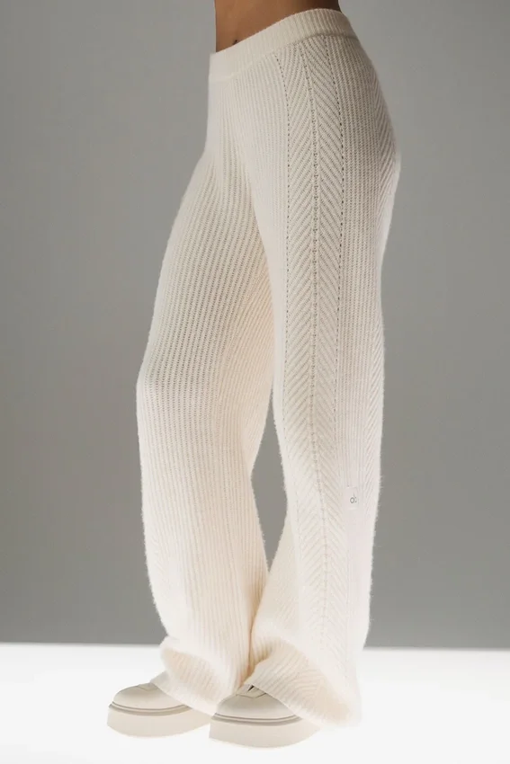 Pantaloni a gamba larga in cashmere Winter Magic - Avorio
