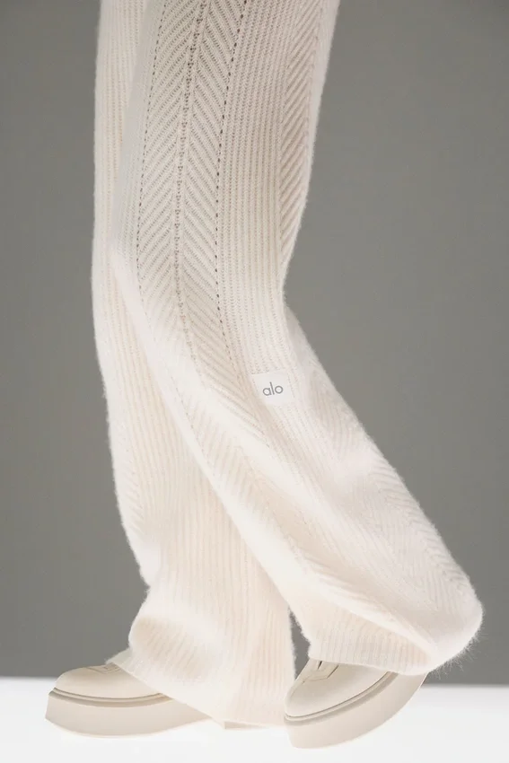Pantaloni a gamba larga in cashmere Winter Magic - Avorio