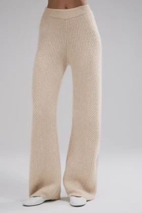 Pantaloni a gamba larga in cashmere Winter Magic - Birch Heather