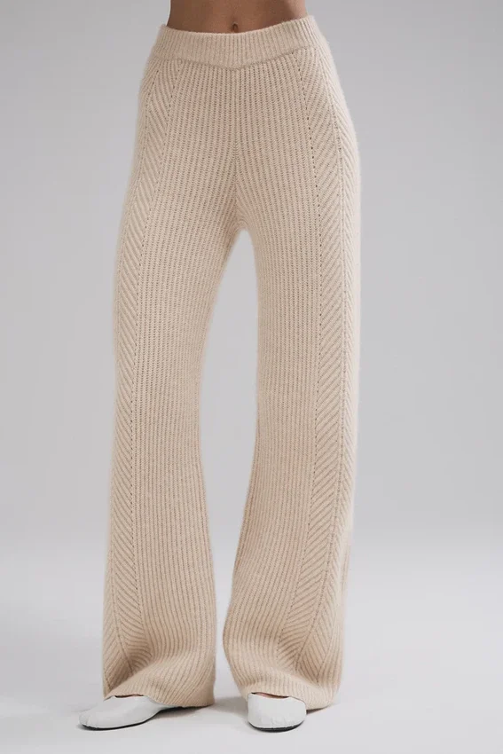 Pantaloni a gamba larga in cashmere Winter Magic - Birch Heather