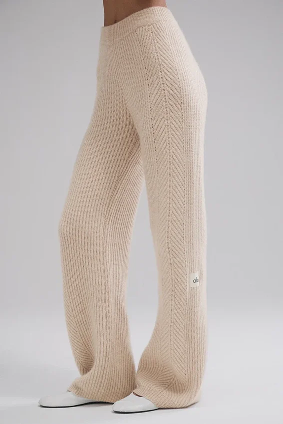 Pantaloni a gamba larga in cashmere Winter Magic - Birch Heather