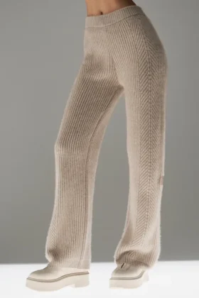 Pantaloni a gamba larga in cashmere Winter Magic - Flax Heather