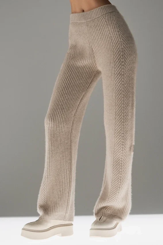 Pantaloni a gamba larga in cashmere Winter Magic - Flax Heather