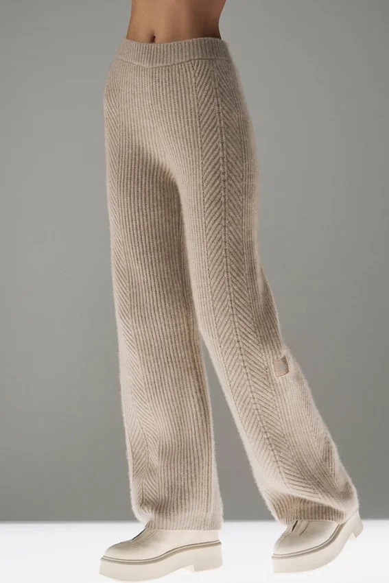 Pantaloni a gamba larga in cashmere Winter Magic - Flax Heather