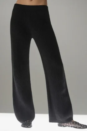 Pantaloni a gamba larga in cashmere Winter Magic - Nero