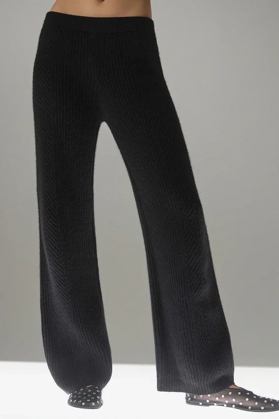 Pantaloni a gamba larga in cashmere Winter Magic - Nero