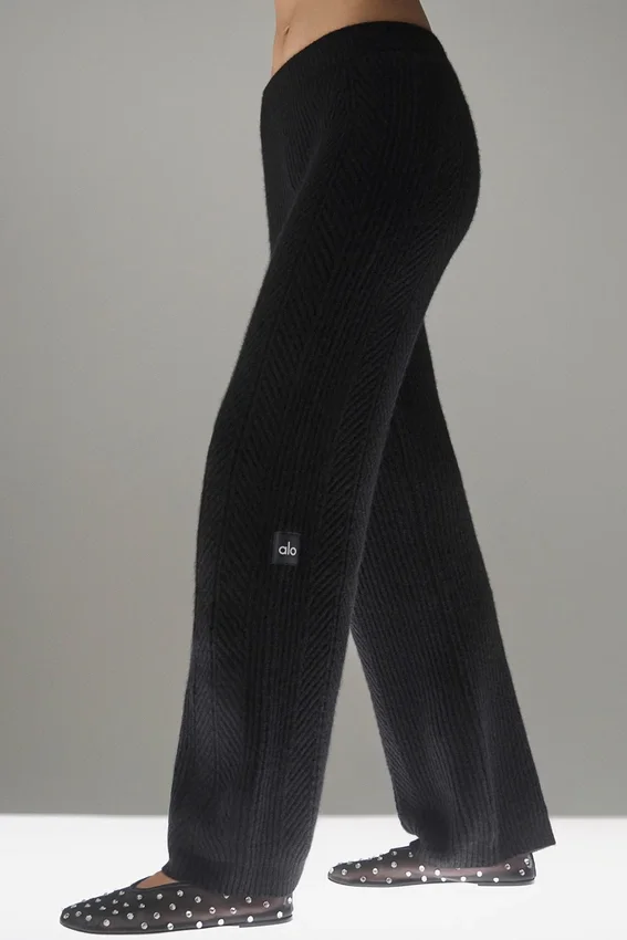 Pantaloni a gamba larga in cashmere Winter Magic - Nero