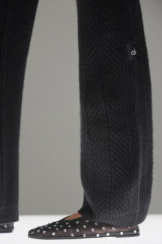 Pantaloni a gamba larga in cashmere Winter Magic - Nero