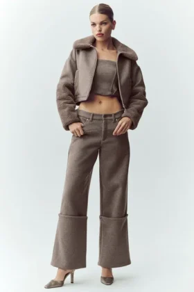 Pantaloni a gamba larga Nightcap in misto lana - Cacao alpino melange