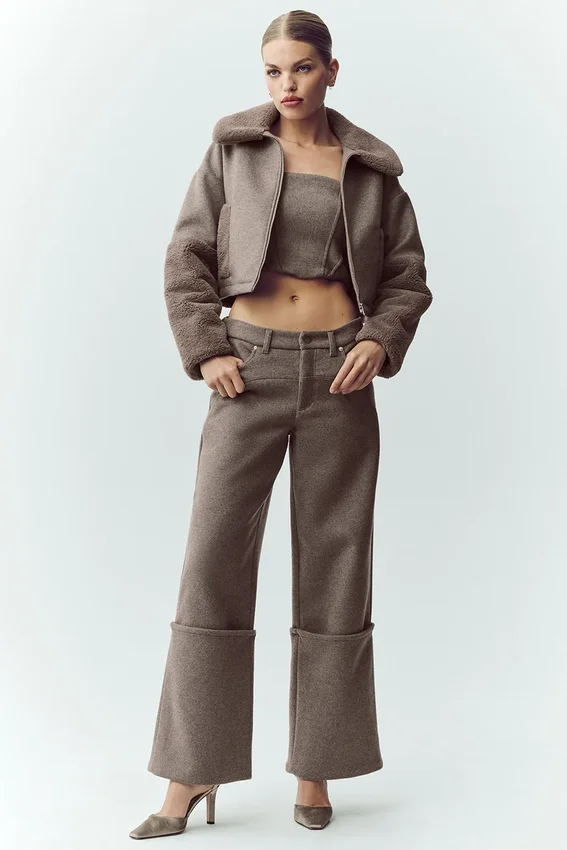 Pantaloni a gamba larga Nightcap in misto lana - Cacao alpino melange