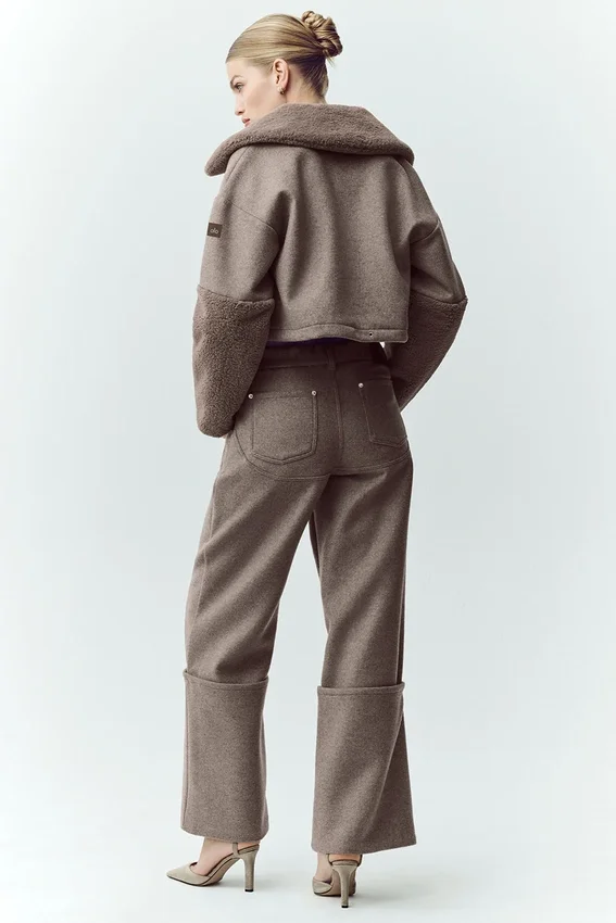 Pantaloni a gamba larga Nightcap in misto lana - Cacao alpino melange