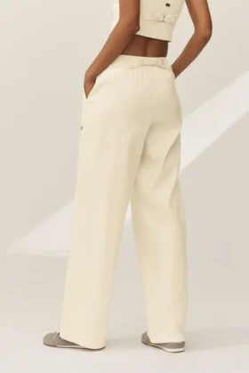 Pantaloni a gamba larga Riviera in misto lino – Beige sabbia