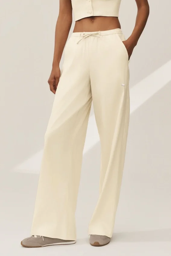 Pantaloni a gamba larga Riviera in misto lino - Beige sabbia