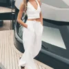 Pantaloni a gamba larga Riviera in misto lino - Bianco