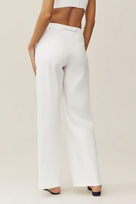 Pantaloni a gamba larga Riviera in misto lino - Bianco