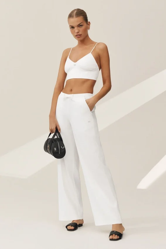 Pantaloni a gamba larga Riviera in misto lino - Bianco