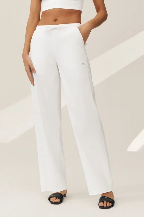 Pantaloni a gamba larga Riviera in misto lino - Bianco