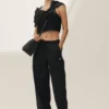 Pantaloni a gamba larga Riviera in misto lino - Nero