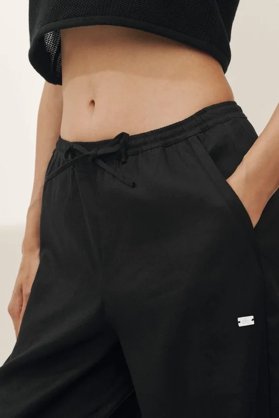 Pantaloni a gamba larga Riviera in misto lino - Nero