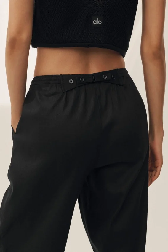 Pantaloni a gamba larga Riviera in misto lino - Nero