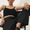 Pantaloni a gamba larga Riviera in misto lino - Nero