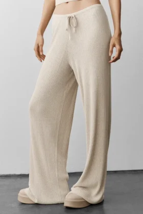 Pantaloni a gamba larga Unwind a vita media in maglia tipo maglione – Oatmeal Heather
