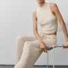 Pantaloni a gamba larga Unwind a vita media in maglia tipo maglione - Oatmeal Heather
