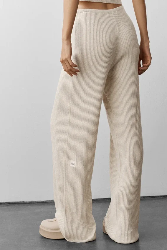 Pantaloni a gamba larga Unwind a vita media in maglia tipo maglione - Oatmeal Heather