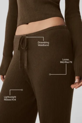 Pantaloni a gamba larga Unwind a vita media in maglione – Espresso