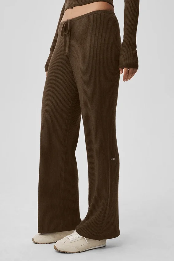 Pantaloni a gamba larga Unwind a vita media in maglione - Espresso