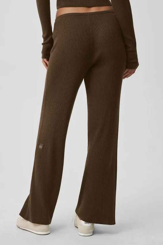 Pantaloni a gamba larga Unwind a vita media in maglione - Espresso